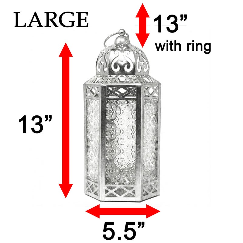 VELA LANTERNS 12" Black Metal Moroccan Decorative LED Fairy Lights Candle Lantern Holders for Hanging or Table, Indoor Home Decor, Outdoor Patio or Porch, Weddings, Blue Glass, Large - Image 3
